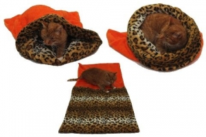 Spací pytel 3v1 XL pro kočky č.2 oranžová/leopard